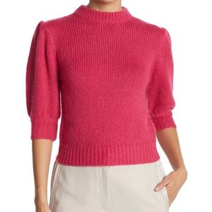 REBECCA MINKOFF hot pink mock neck wool Olive short puff sleeve crop sweater